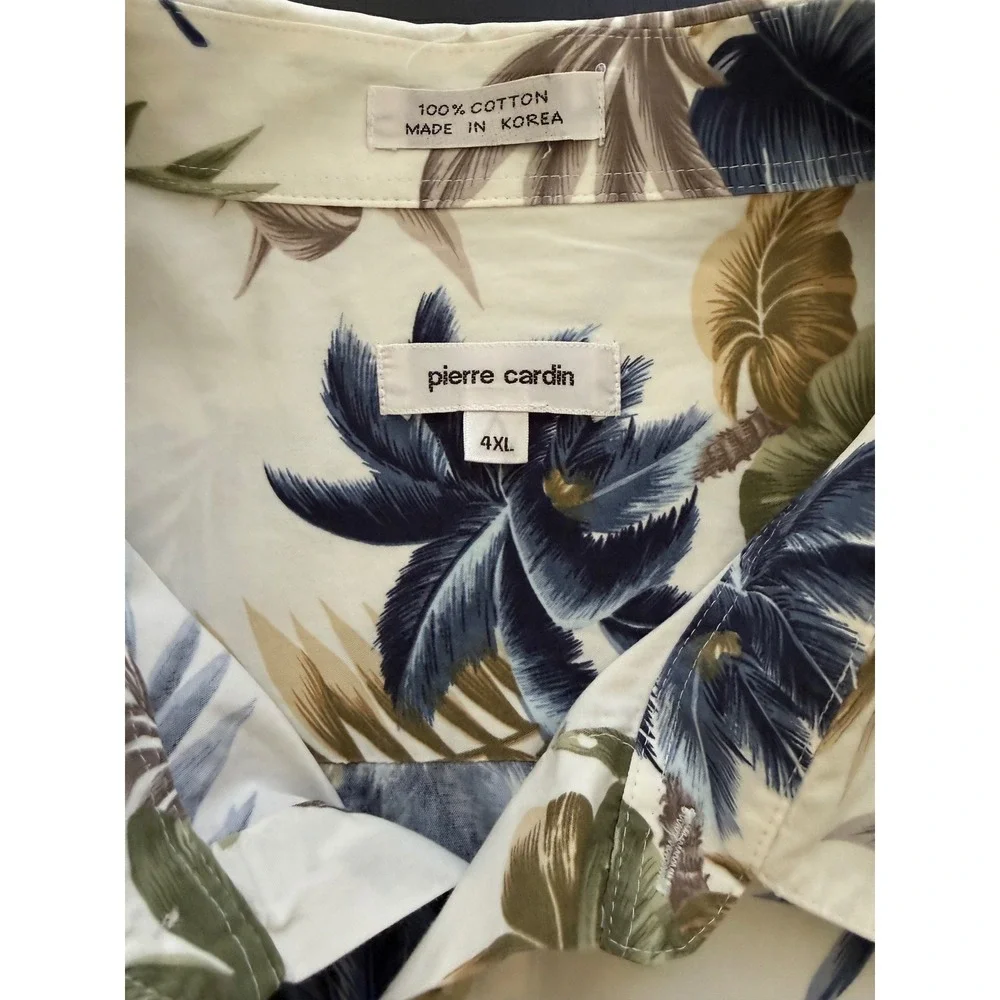 Pierre Cardin Mens Tropical Camp Shirt Size 4XL Cream Short Sleeve Button Down
